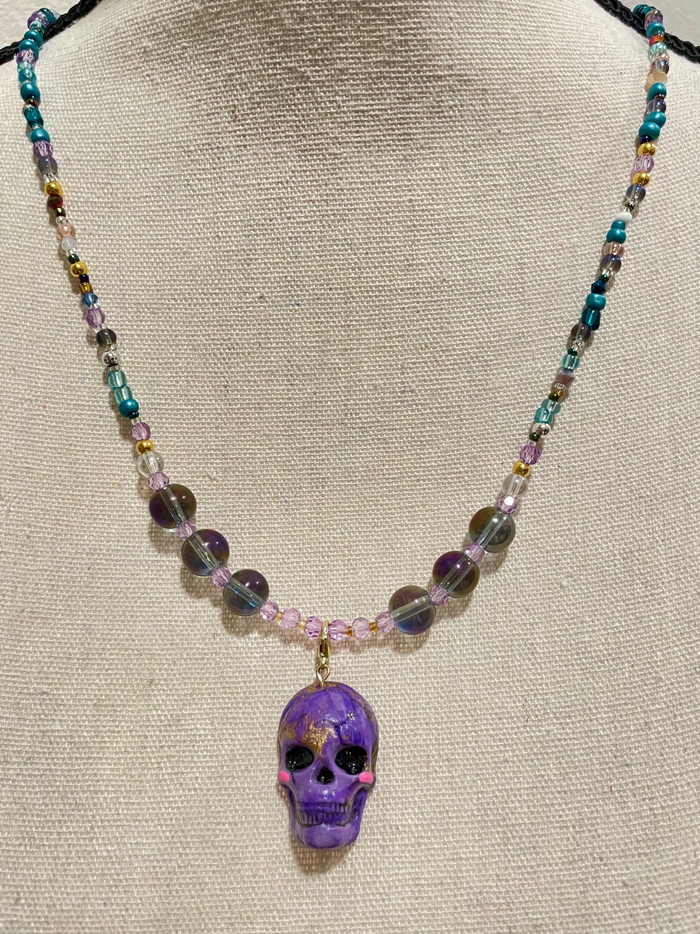 Glass Beads Skeleton Long Necklace 28 inches