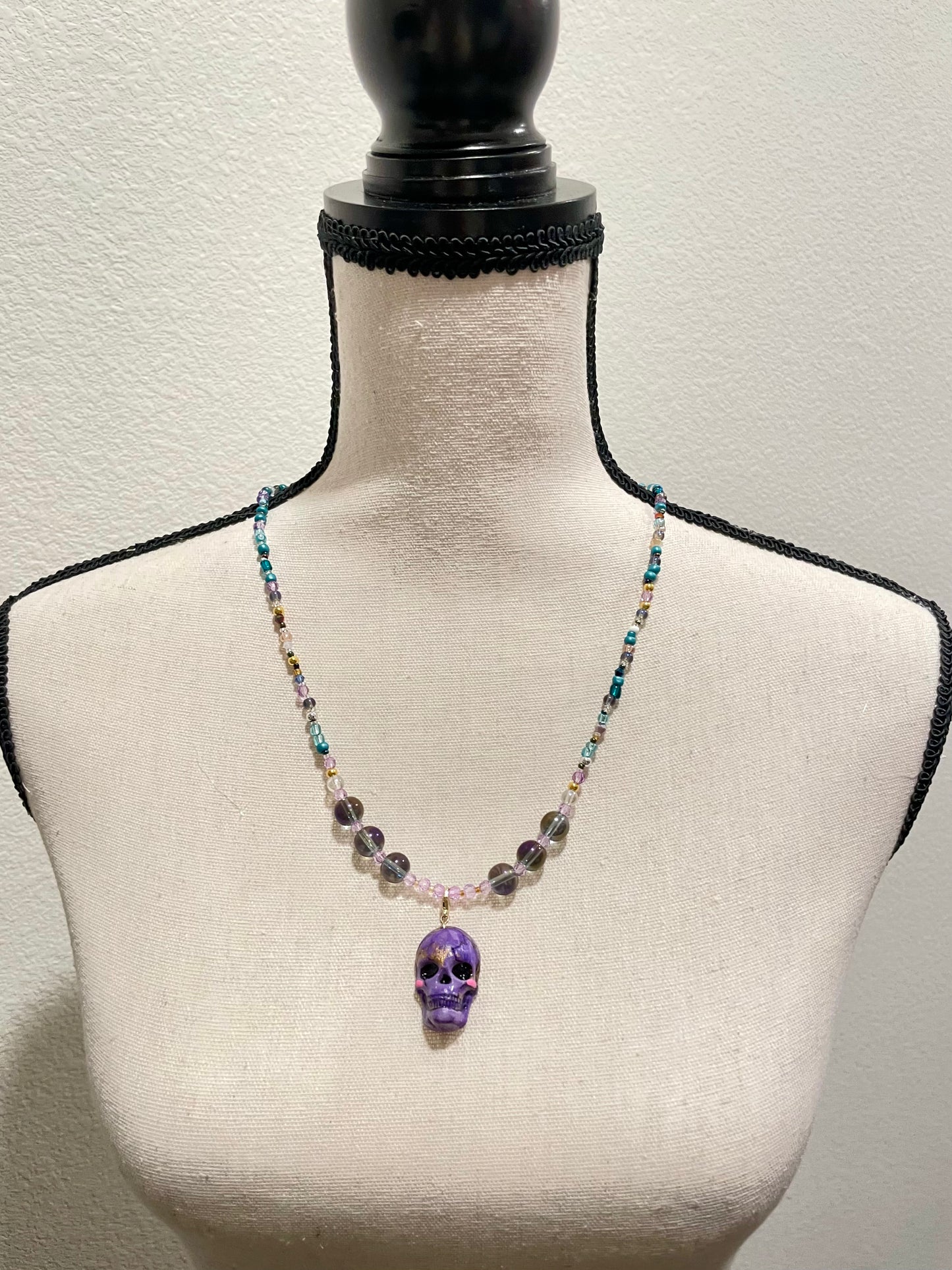 Glass Beads Skeleton Long Necklace 28 inches