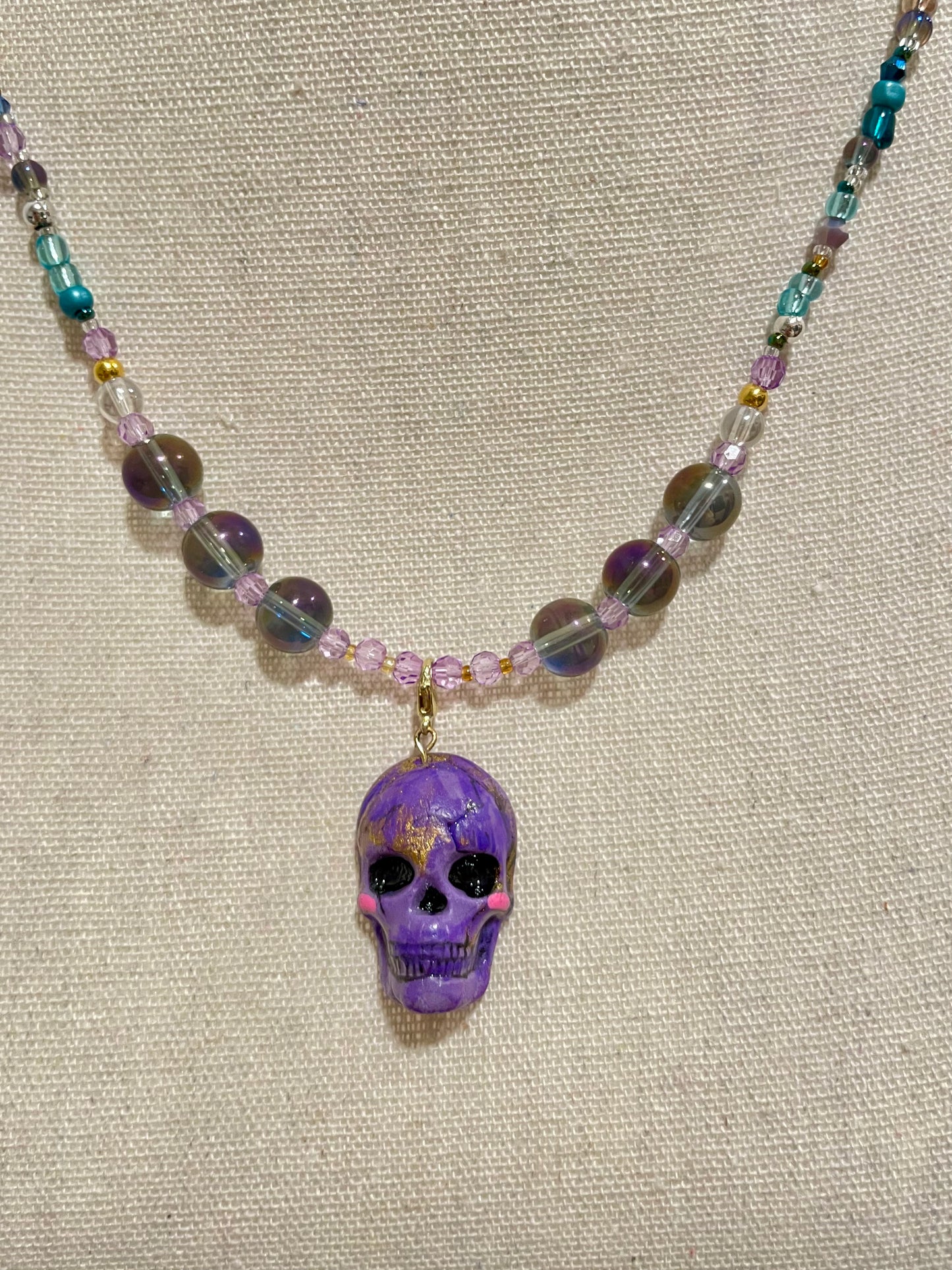 Glass Beads Skeleton Long Necklace 28 inches