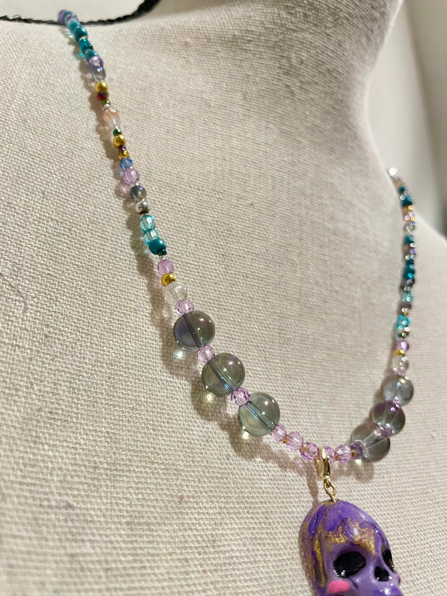 Glass Beads Skeleton Long Necklace 28 inches