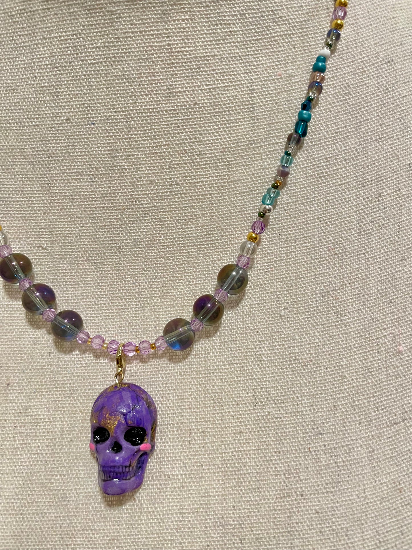 Glass Beads Skeleton Long Necklace 28 inches