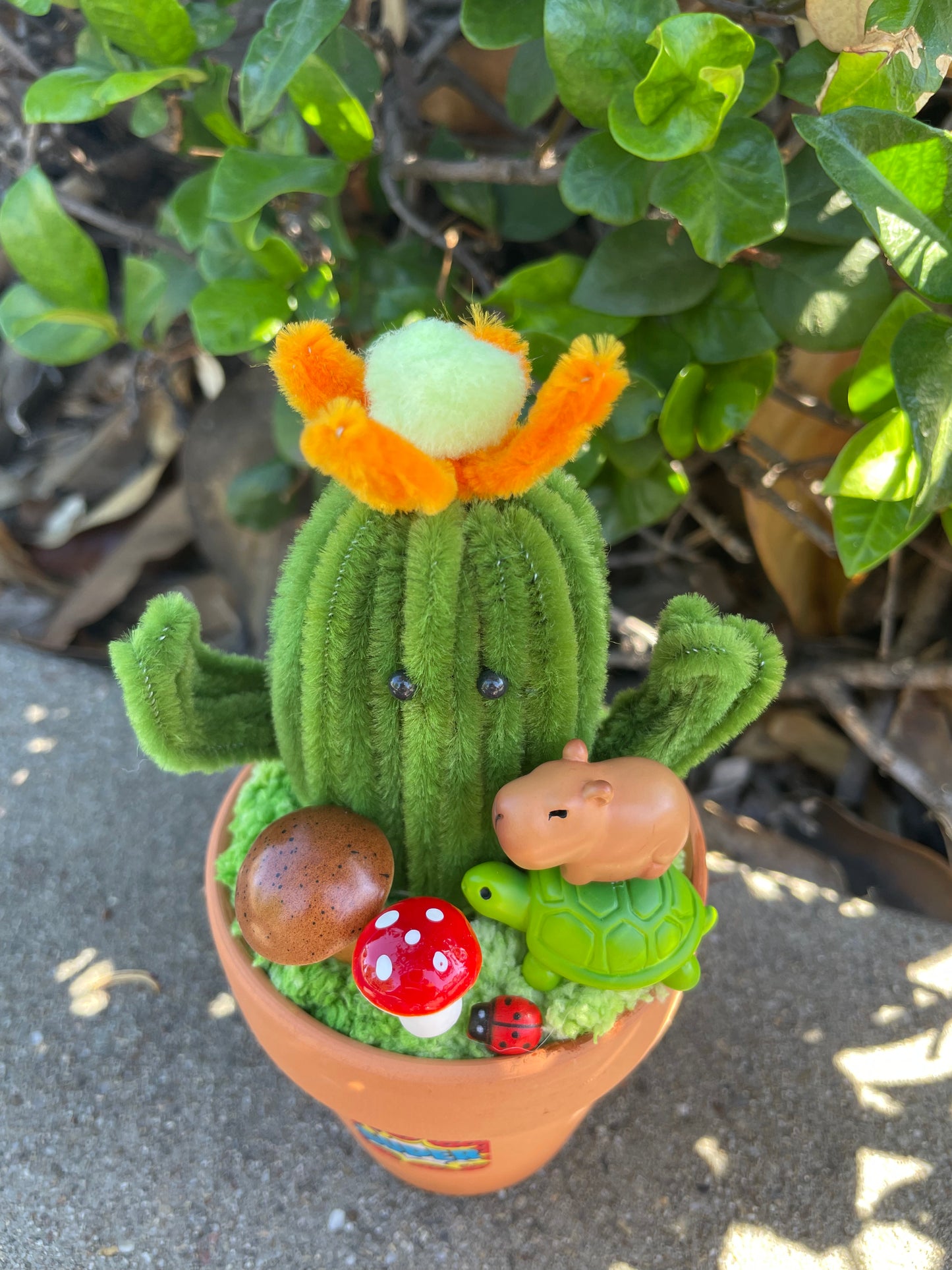 6 inches cactus Ornaments with Rotated Capybara on a turtle