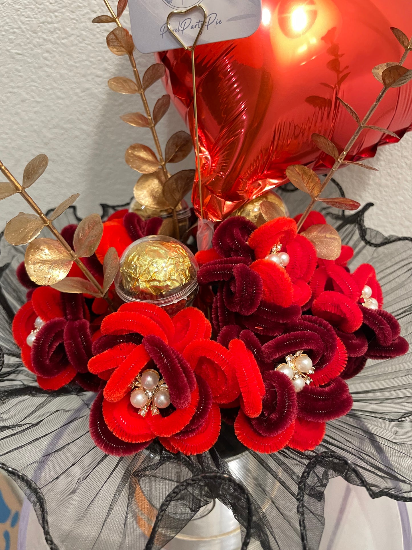 Valentine’s Day Red Rose Bucket with Red Balloon