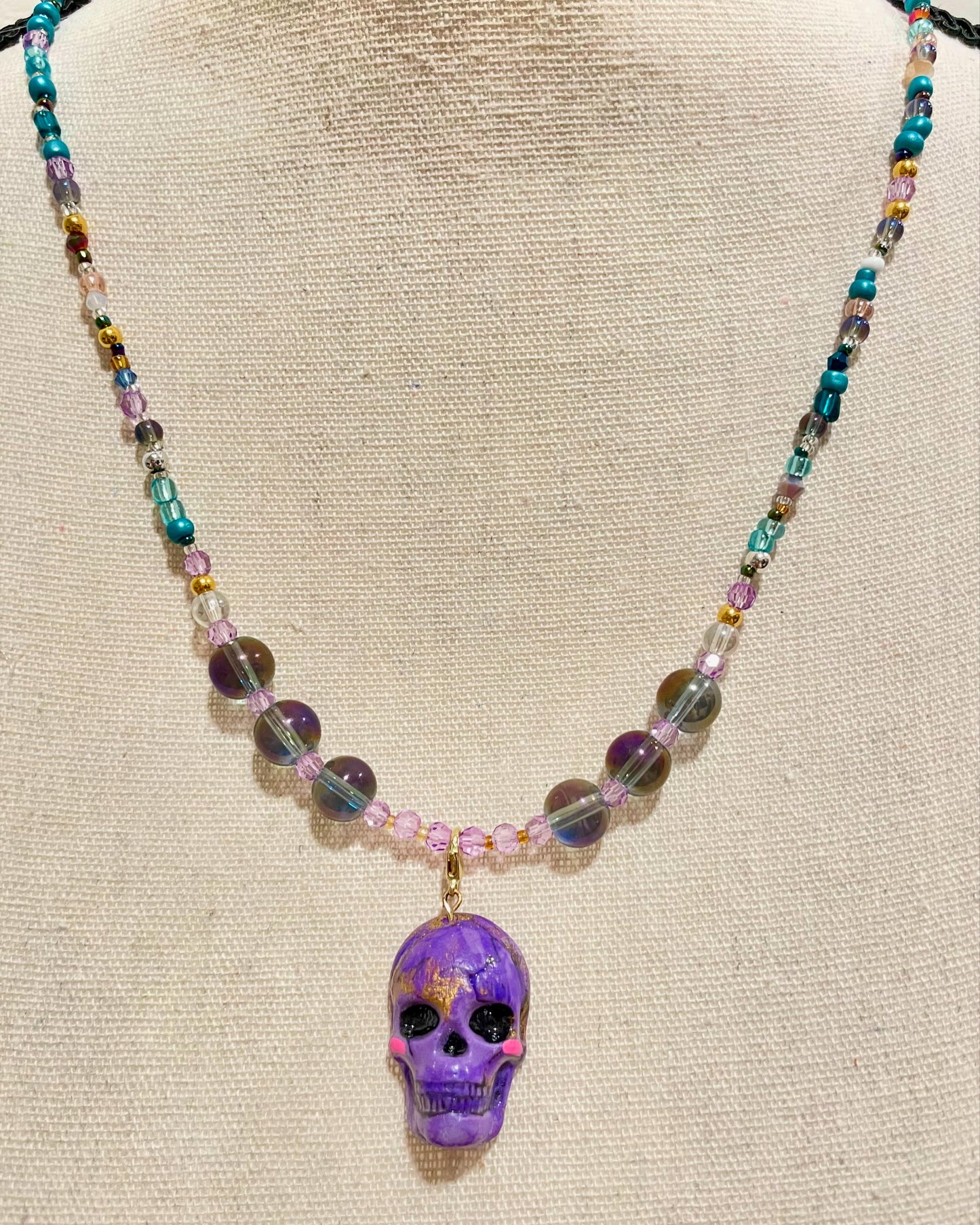 Glass Beads Skeleton Long Necklace 28 inches