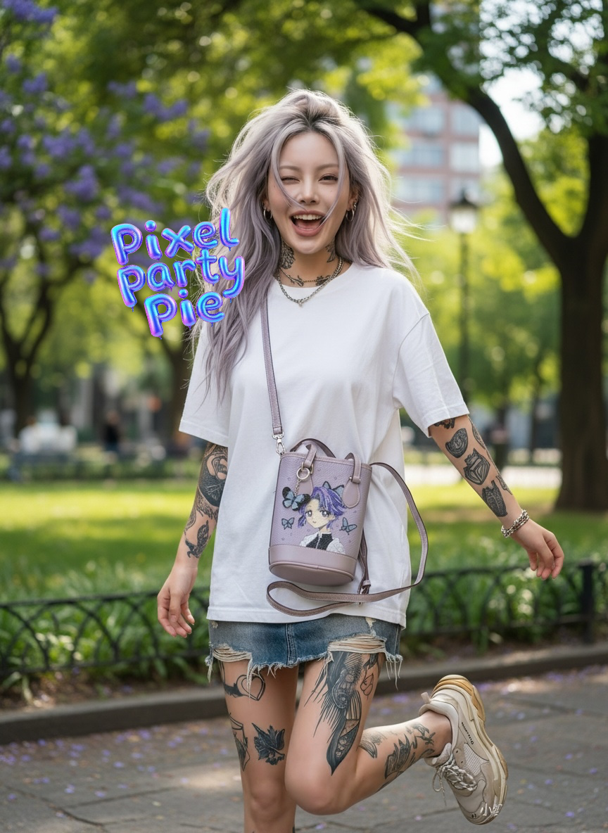 Shinobu x Butterflies leather bucket bag