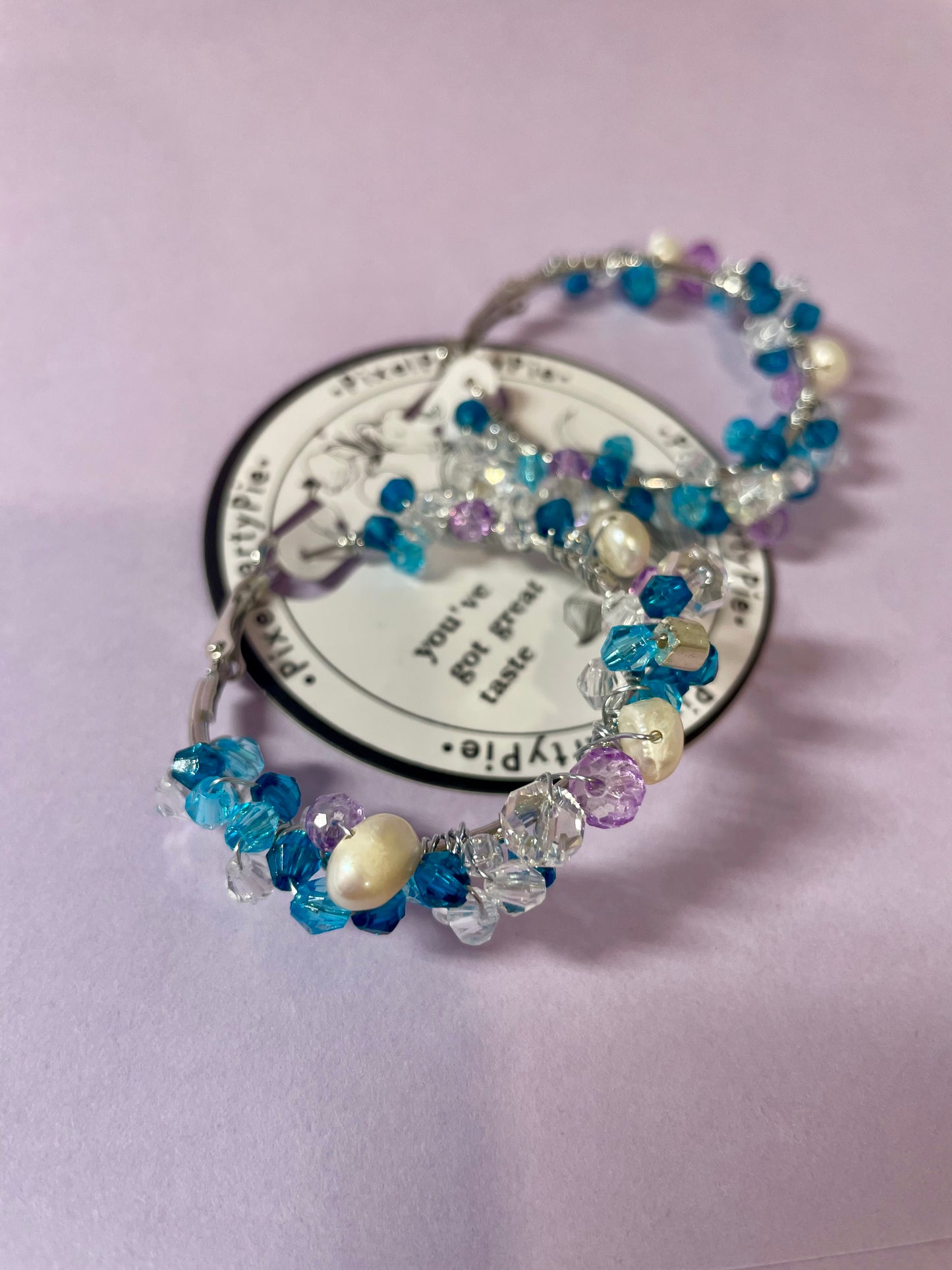 Blue &Purple glass beads  & Freshwater Pearl Earrings