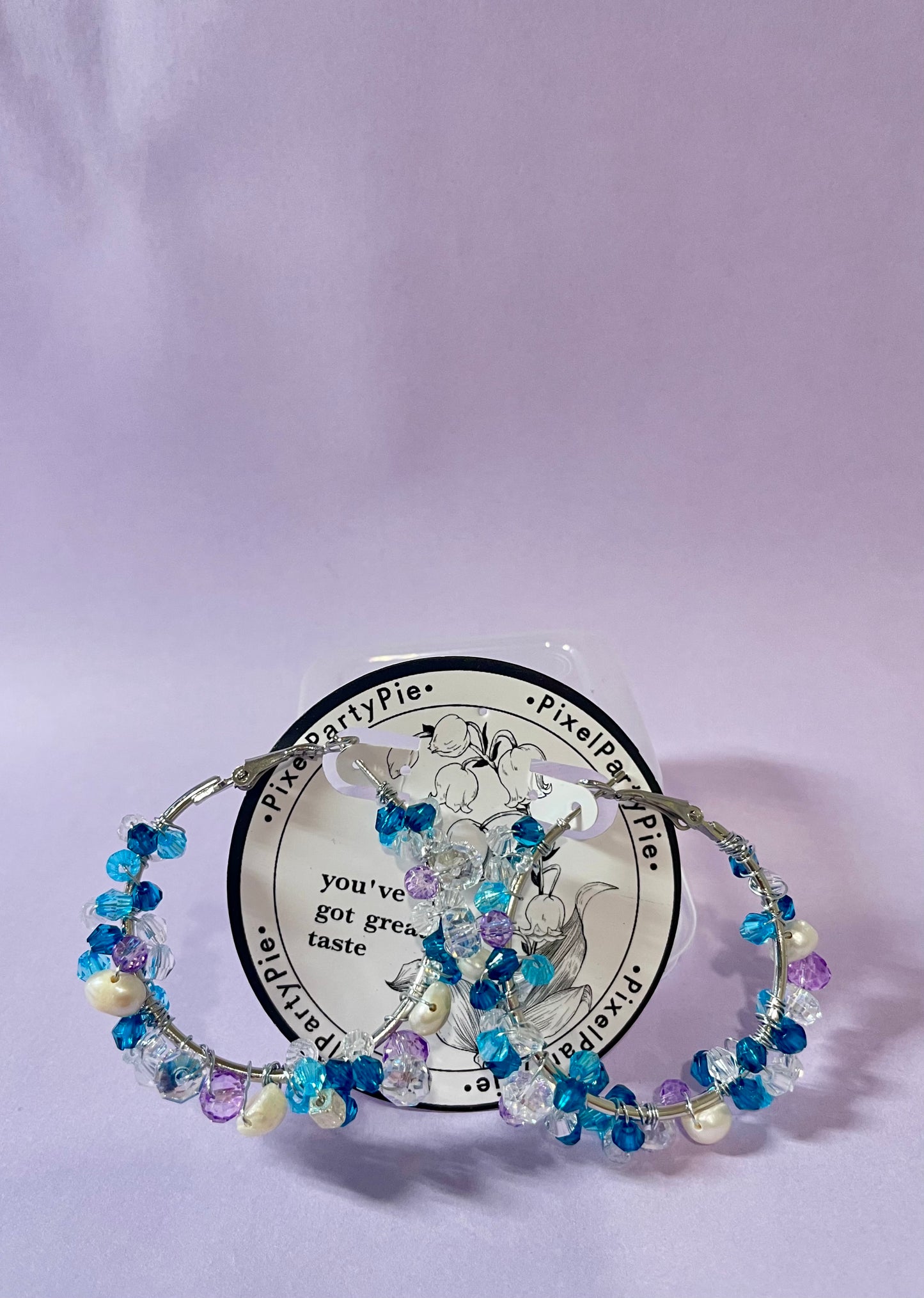 Blue &Purple glass beads  & Freshwater Pearl Earrings
