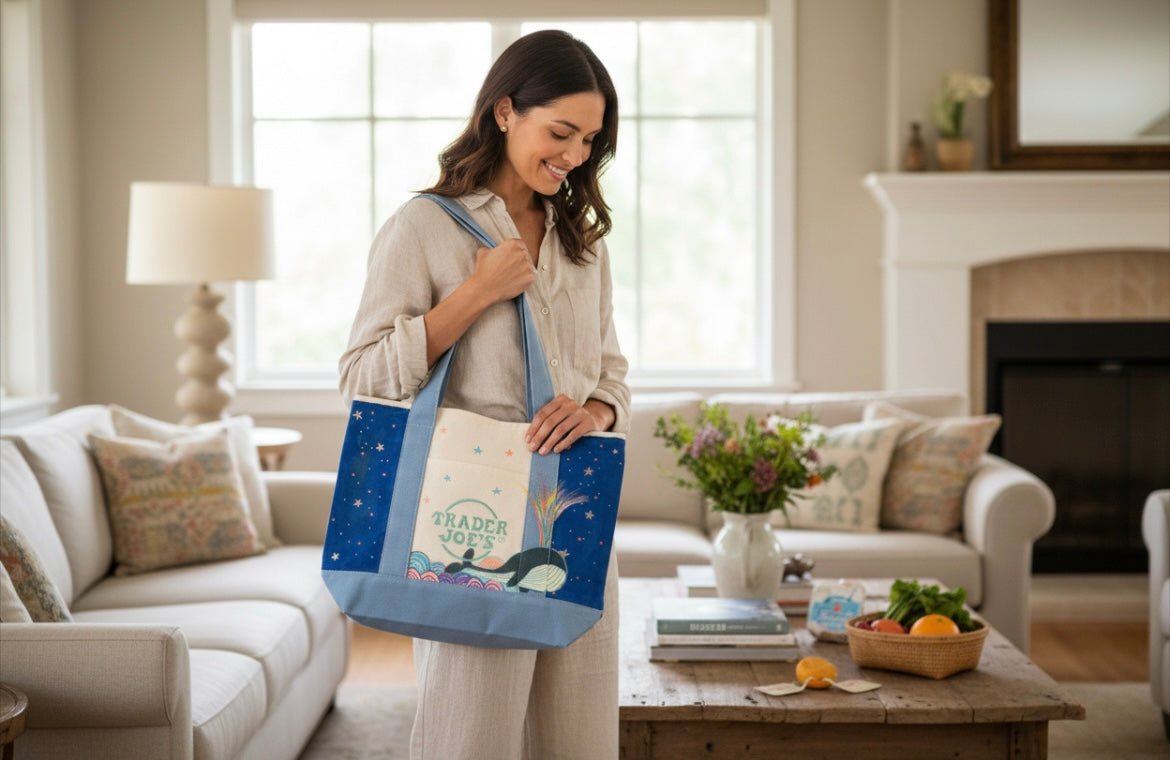 Trader Joe Mini Tote bag rainnow Whale