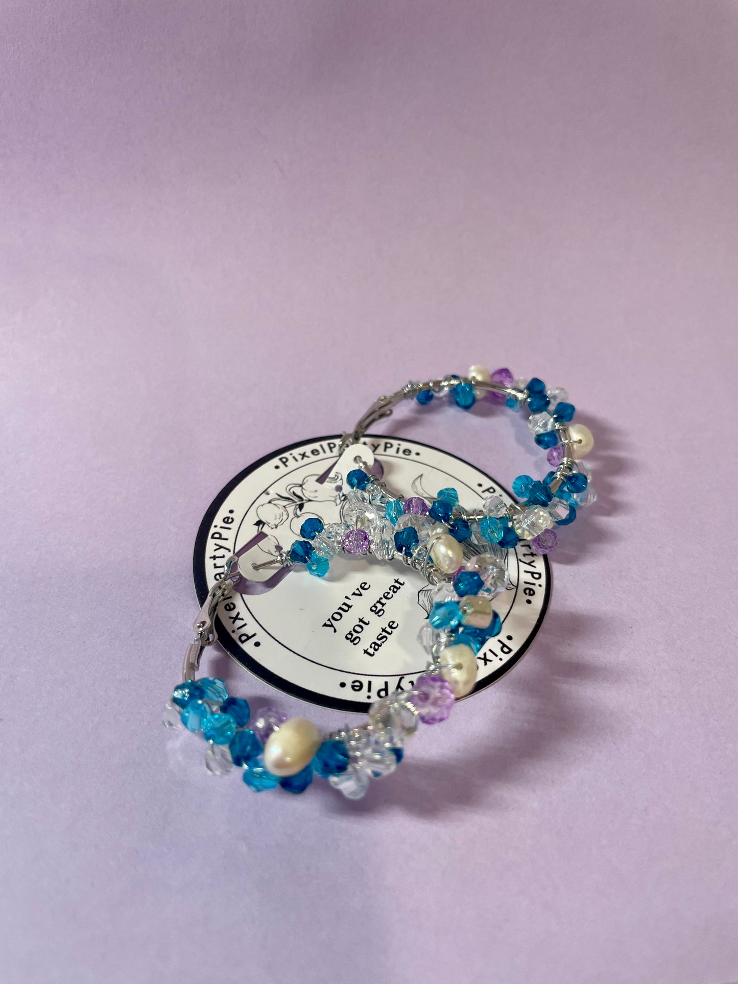 Blue &Purple glass beads  & Freshwater Pearl Earrings