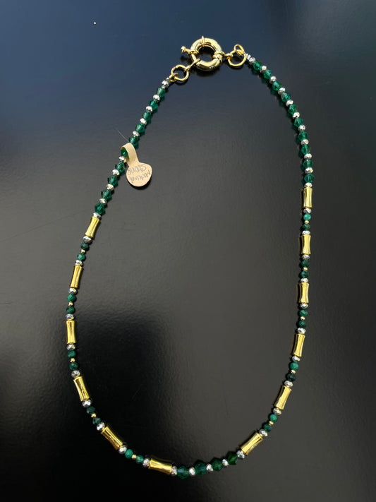 16 inches necklace, nature stone and glass beads green