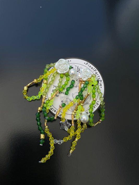 Earrings White Rose, green & gold