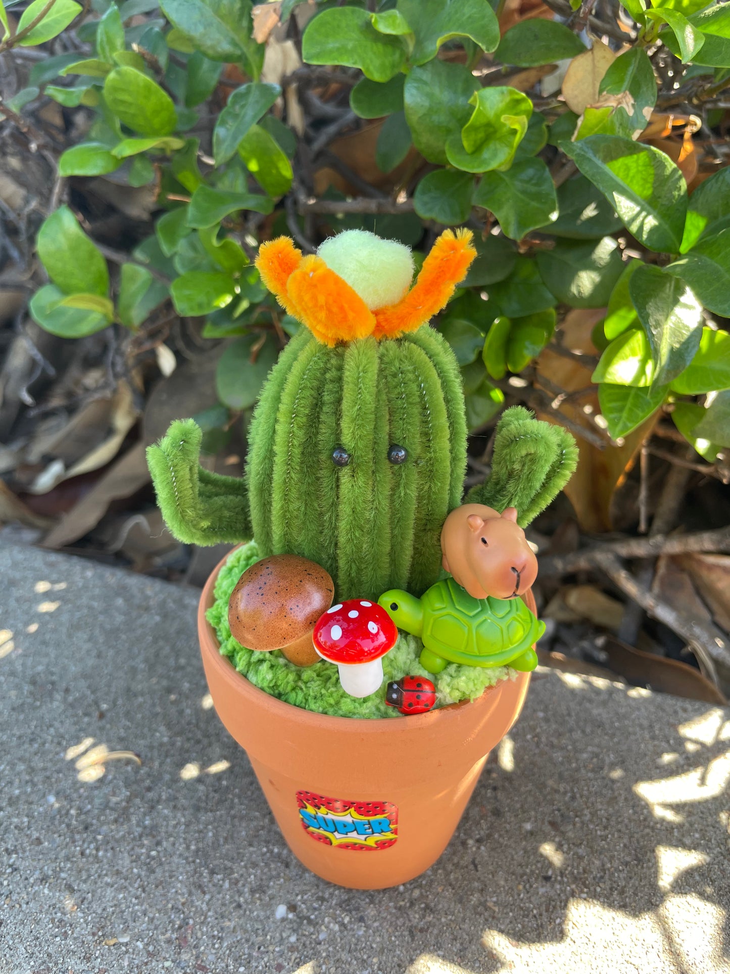 6 inches cactus Ornaments with Rotated Capybara on a turtle