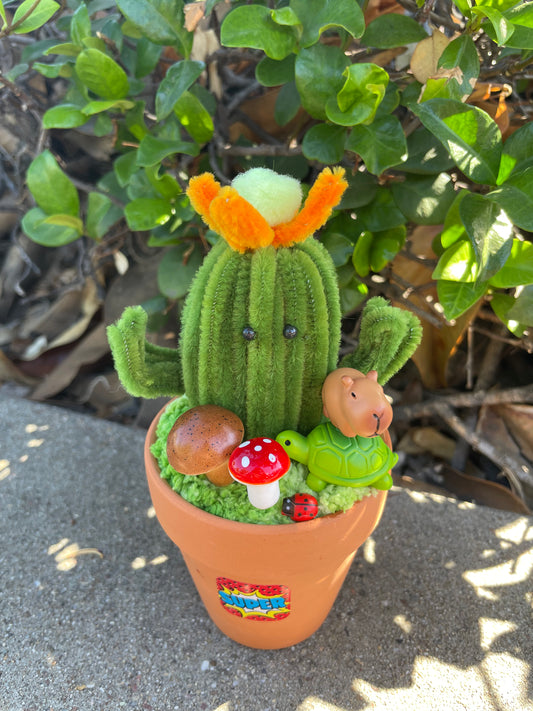 6 inches cactus Ornaments with Rotated Capybara on a turtle