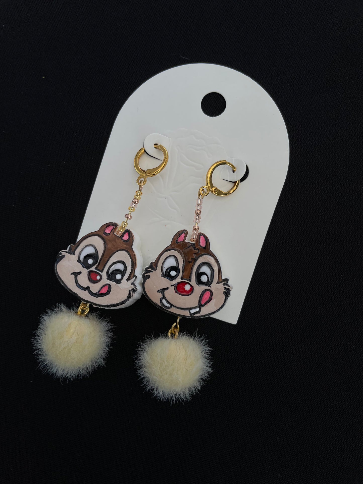 Squirrel HairBall Earrings Beige