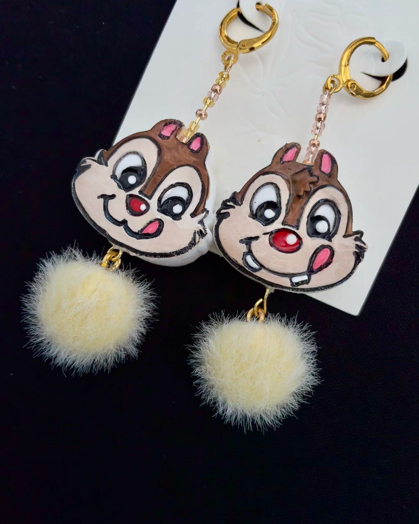 Squirrel HairBall Earrings Beige