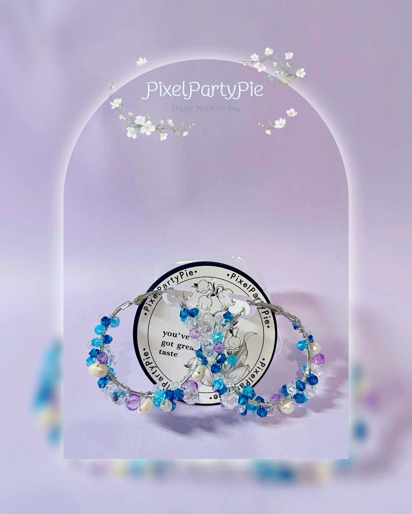 Blue &Purple glass beads  & Freshwater Pearl Earrings