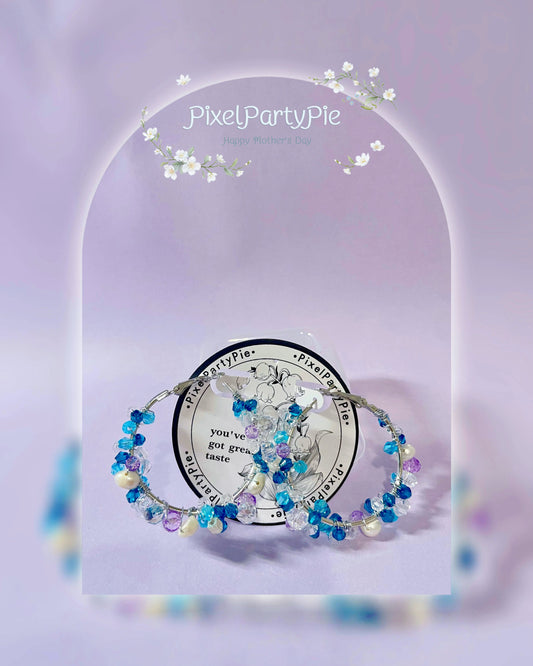 Blue &Purple glass beads  & Freshwater Pearl Earrings
